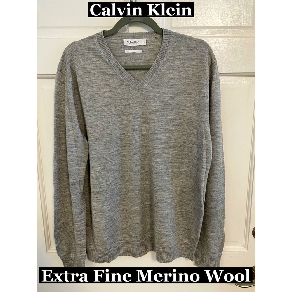 Calvin Klein V Neck Merino Wool Sweater Sz L